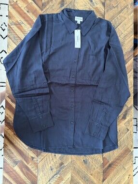 The Drop Relaxed Pocket Shirt Button Front Womens Large Blue New